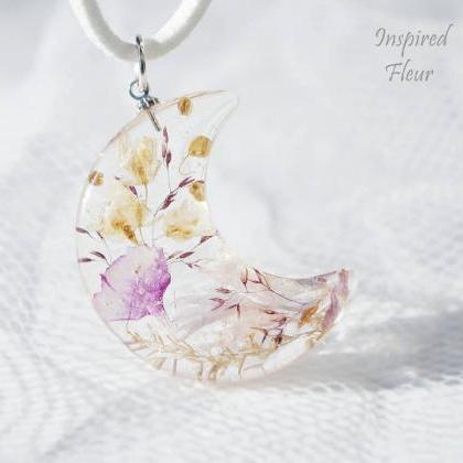 Pink Plant Shades Crescent Shaped Resin Pendant..