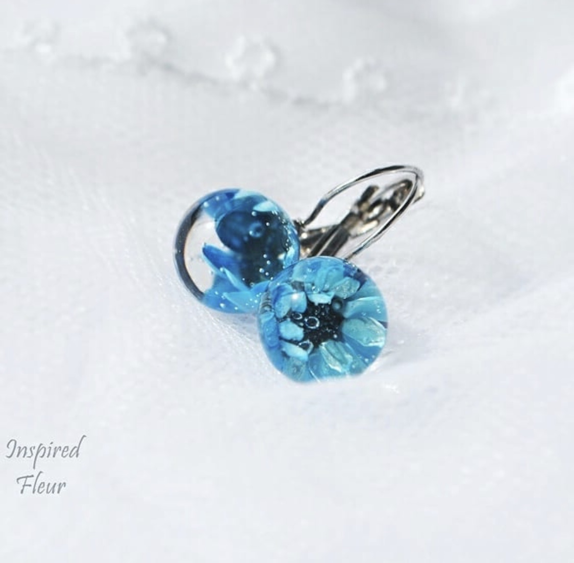 Magic Spheres With Blue Flower And Bubbles Earrings