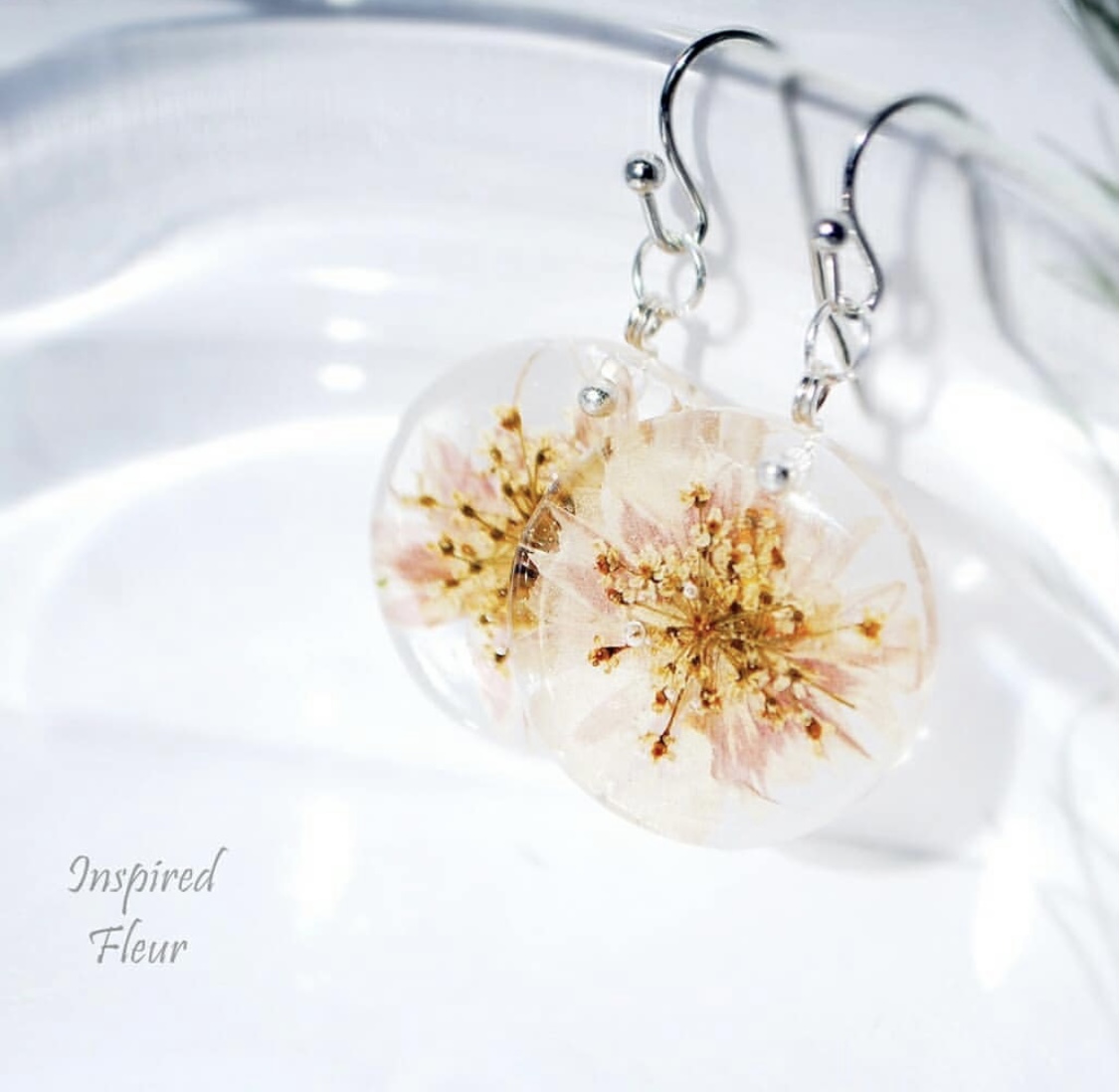 Caramels With Carnation Petals And Anise Umbrellas Resin Dangle Earrings