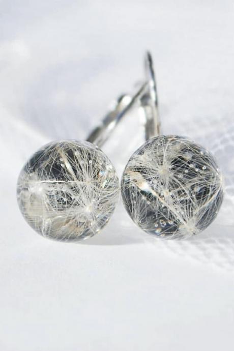 Dandelion balls on black resin earrings