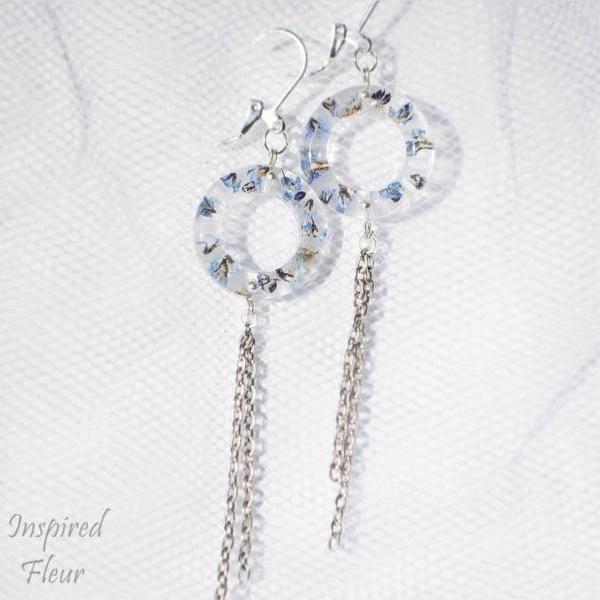 'Bagels' with chains, forget-me-nots resin earrings